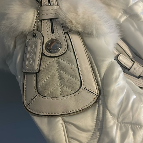 Coach Soho ski hobo satin bag with rabbit fur trim, bag # 3587 - Picture 7 of 11